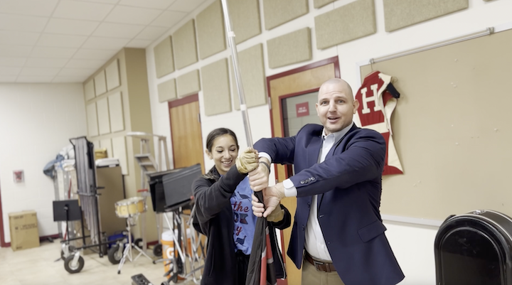Dr. Crossley Visits Band, Learns Conducting and Color Guard