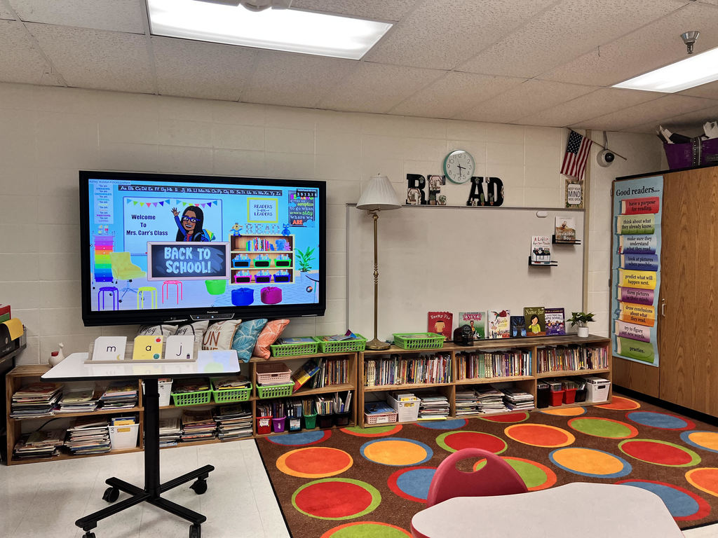 brittany carr room with colorful rug and digital display